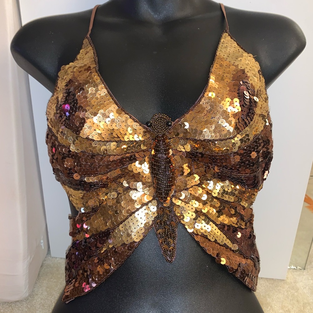 Cocoa color music festival Sequin Butterfly Top XS/S